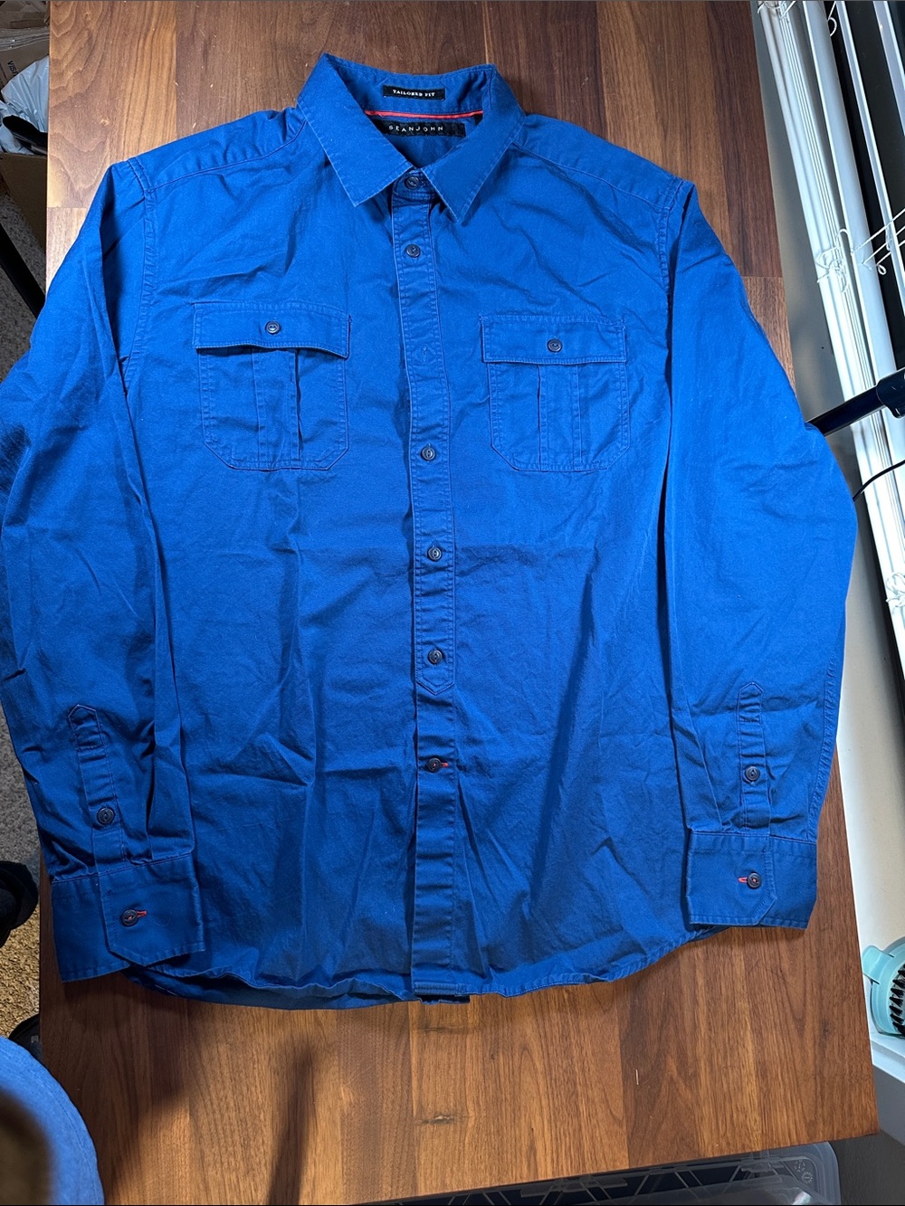 Sean John Men’s XXL Blue Tailored Fit 100% Cotton Button Down Shirt Y2K